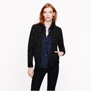 J. Crew Tweed Bouclé Full Zip Bomber Jacket Wool Blend Black White Women's 0